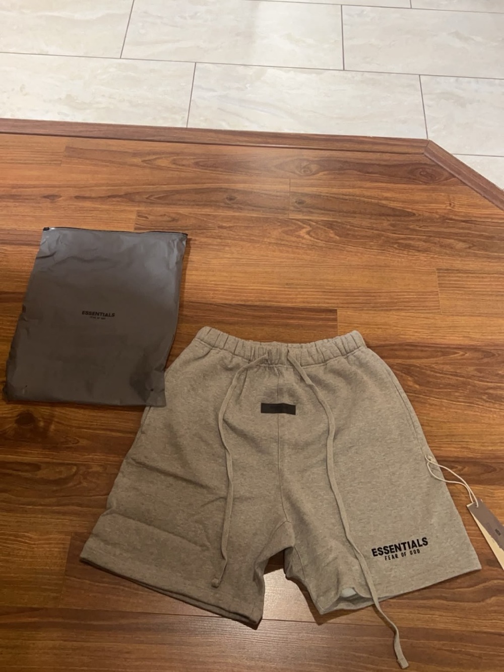 ESSENTIALS Men’s Taupe Heather Drawstring Athletic Shorts